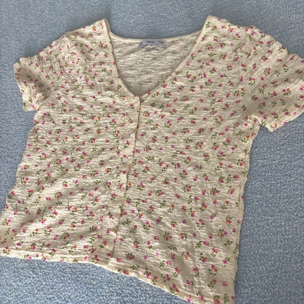 Mango Cream and Floral Button-Up Top